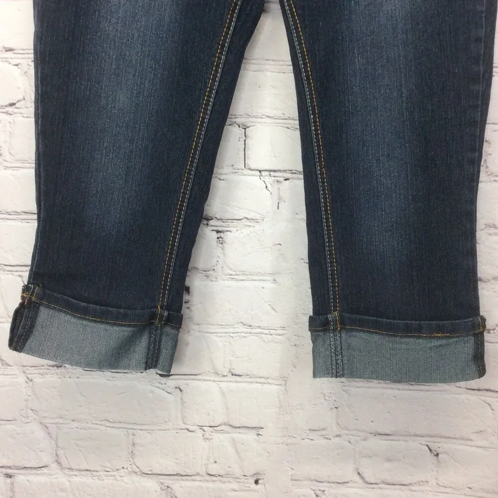 Eighty Eight Blue Jean Capri Women’s Sz 9 Cropped Cuffed Hem Mid Rise Dark Wash